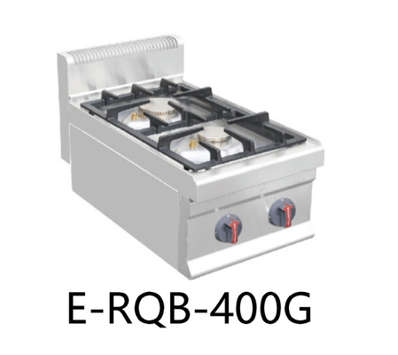 E-RQB-400Gの商業レストランの台所装置のカウンタートップ二重バーナーのガス範囲のストーブ
